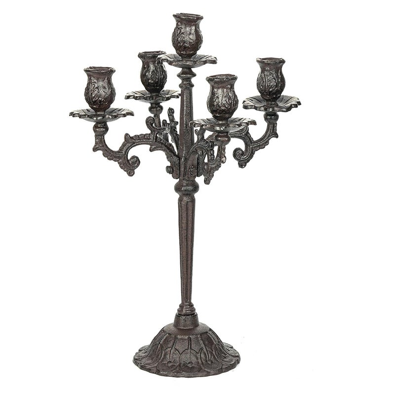 Sungmor Heavy Duty Cast Iron Candlestick Holders - Handcrafted Vintage Candelabra - 17Inch Tall & 5 Arms Candle Holders - Decorative Pillar Candle Stand for Christmas Birthday Wedding Home Party - Image 1